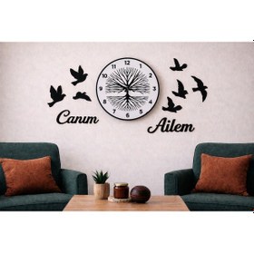 Resim Duvar Saati 40 Cm Modern Ve Şık 8 Adet Kuş Temalı No97 Çok Renkli 