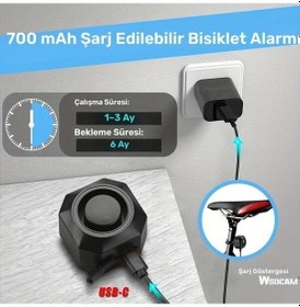 Resim Artscat Usb Şarj Edilebilir Kablosuz Bisiklet Alarmı Siyah 110db Titreşim Hırsızlık Önleyici 