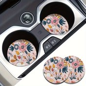 Resim 2'li Çiçek Desenli Polyester Araba Bardak Tutucu Pedleri - Evrensel Uygun, Su Geçirmez İçecek Pedleri Araç Bardak Tutucuları ve Ev for MASA Aksesuarları 