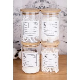 Resim Moda Ozy 4lü 250ML Bambu Kapaklı Pamuk/kulak Pamuğu/makyaj Pamuğu/diş Ipi Kavanozu Cam Banyo 