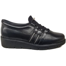 Resim Napa Shoes Kadın Hakiki Deri Sıkıştırılmış Köpük Taban Rahat Ultra Hafif Günlük Dolgu Topuk Ayakkabı Napa-1000 Siyah 