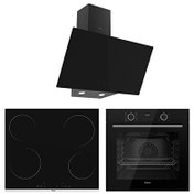 Resim Fryart Smart Plus Siyah Vitroseramik Elektrikli 3'lü Ankastre Set (XE63CS - MS261 - D077) Ferre