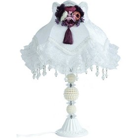 Resim Kadife Kaplı Çiçek Dekorlu Beyaz Abajur 