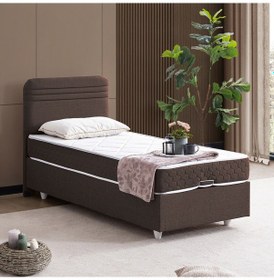 Resim Mila Tek Kişilik Baza Başlık Orthosoft Yatak Seti - Koyu Kahve 100 x 200 