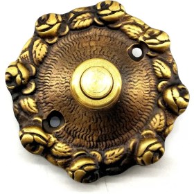 Resim Antika Tarz Dekoratif Pirinç Güllü Kapı Zili - 75MM, Antik 