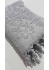 Resim El Bağlamalı Saçaklı El Havlusu 50x90 Cm Gri 