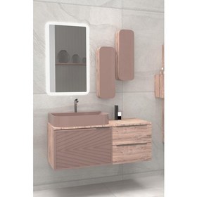 Resim Netdeko Arron 100CM Banyo Dolabı-Sütlü Kahve/dorado (Boy Dolap Dahil ) 