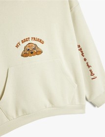 Resim Koton Kapşonlu Sweatshirt Kanguru Cepli Uzun Kollu Köpek Baskılı Şardonlu Green 5wkg10519ak Yeşil 