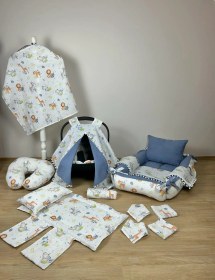 Resim 14 Parça %100 Pamuk Çok Amaçlı Çift Katlı Çift Kullanımlı Müslin Yeni Doğan Bebek Seti Orman 