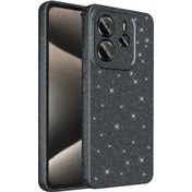 Resim Redmi Note 14 5g Kılıf Kamera Korumalı Simli Lüks Hptk Koton Kapak - Siyah Siyah 