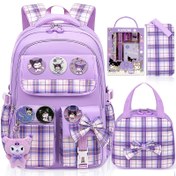 Resim For Kuromi için Büyük Kapasiteli Sırt Çantası Öğle Yemeği Çantası Kalem Kutusu Kırtasiye Seti 6 Badj Püskül, Mor Sanrio for kuromi için Büyük Kapasiteli Sırt Çantası Ayarlanabilir Askılar Sırt Çantası Seti, Okul için Sırt Çantası, Seyahat için Sırt Çantası, Okul için Sırt Çantası 