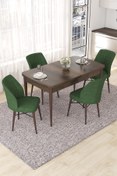Resim Canisa Nef Serisi 70x114 Açılabilir Mdf Barok Ahşap Desen Masa Takımı Ve 4 Haki Yeşil Sandalye 