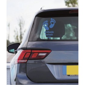 Resim Arabada Bebek Var Kalp Oto Araba Sticker 23CM Mavi Renk 