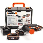 Resim Worx WX800 20 V 2.0 Ah Li-ion Çift Akülü 115 MM Profesyonel Şarjlı Avuç Taşlama 