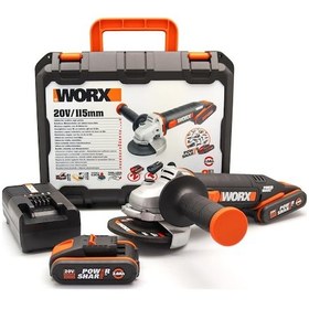 Resim Worx WX800 20 V 2.0 Ah Li-ion Çift Akülü 115 MM Profesyonel Şarjlı Avuç Taşlama 