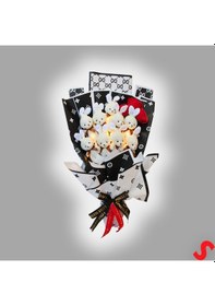 Resim 9 Beyaz Pelüş Tavşanlı Led Işıklı Siyah Buket, 65cm x 45cm 