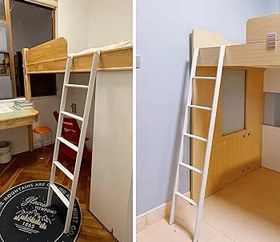 Resim Yatak Merdiveni Yatakhane Çiftlik Evi Çift Kişilik Yatak Ranza Merdiveni, Kaymaz Ayaklı Çocuk Yetişkin Metal Ranza Merdivenleri, Değiştirilebilir Kısa Karavan Tırmanma Merdiveni Yerden(116cm/45") 