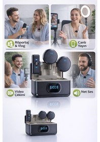 Resim Profesyonel Kablosuz Yaka Mikrofonu Net Ses, Kolay Kullanım, Her Yerde Kayıt Yaka Mikrofon 