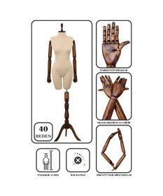 Resim 40 Beden Ahşap Kollu Pantolon Giyebilen Terzi Mankeni Vitrin Mankeni 0025 