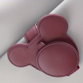 Resim 1 adet PU Deri Güneşlik Moda Gözlük & Kart Tutucu Klipsi - Çok Fonksiyonlu Araba İç Düzenleyici, Kırmızı Fare Baş Tasarımı, Bilet ve Kartlar için Kompakt Depolama, Araba için Moda Cam Tutucu 