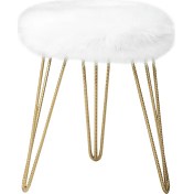 Resim Zem Gigi Beyaz Peluş Gold Ayaklı Puf Pş01 