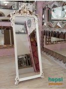 Resim Vintage Madam Model Eskitme Beyaz Renk Varaklı Ayaklı Boy Aynası Beyaz 