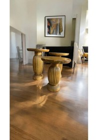 Resim Simillo Wood Wooden Ahşap 3 Lü Set Mantar Yan Sehpa Modern Koyu Ceviz Renkli Fiskos Koyu Ceviz 