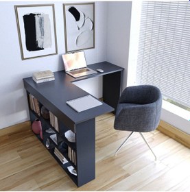 Resim Pera Raflı Çalışma Masası Antrasit 