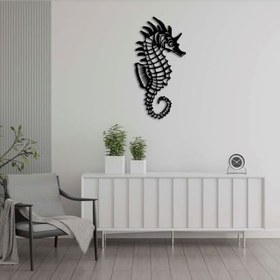 Resim ROMIA Denizatı Metal Duvar Sanatı, Siyah Modern Sahil Dekoru, 3D Deniz Yaşamı Duvar Heykeli (28 "X14" 770X34CM) 