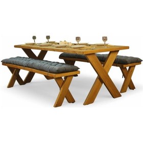 Resim Neiwel Rane Doğal Ahşap Banklı Yemek Masası Takımı-100-240 Takım Açık Ceviz 