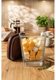 Resim Prime - 3'lü Kahvaltılık Ahşap Standlı Vakumlu Kapaklı Cam Baharatlık Çok Amaçlı Cam Çerezlik Kahvaltılık 300 Ml Kahverengi 