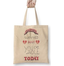 Resim Toyaso Britney Survived 2007 Beyaz Bez Çanta Uzun Saplı Alışveriş Çantası Plaj Çantası Beyaz 