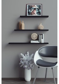 Resim Yankı-BYEG 3lü 40 cm 50 cm 60 cm Mat Siyah Mdf Duvar Rafı Kitaplık 