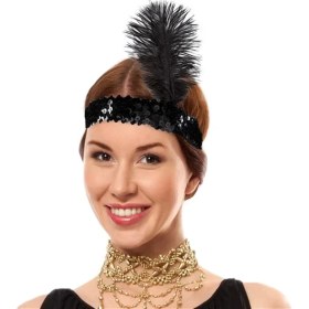 Resim Siyah Renk Çarliston Başlık 90 Lı Yıllar 80 Li Yıllar Tüylü Saç Bandı - Lisinya 