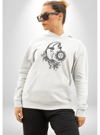 Resim Ay Güneş Astroloji Aşk Estetik Kadın Erkek Beyaz Kapüşonlu Sweatshirt Hoodie Beyaz 