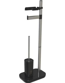Resim Paslanmaz Malzemeden Üretilmiş Siyah Tuvalet Kağıtlık Ve Fırça Seti 16.5 x 12.2 x 11.2 CM 