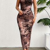Resim Kadınlar için Çiçek Desenli Kolsuz Bodycon Elbise - Turkuaz & Yeşil Kalem Etek Silüeti, Yan Yırtmaçlı, Yuvarlak Yaka, Makinede Yıkanabilir İlkbahar/Yaz Tatili ve Günlük Kullanım İçin, Çiçekli Baskılı Elbise, Pürüzsüz Kumaş, Kadın Tarzı 