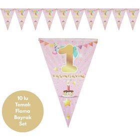 Resim 1 Yaş Pembe Altın Flama Bayrak Set Süs Tüm Yaşlar 