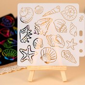 Resim 1 adet Yeniden Kullanılabilir Deniz Yaşamı Şablonu - 13.0cm x 14.0cm Plastik DIY Çizim Kalıbı Kabuklar, Deniz Kabukları, Denizyıldızı & Daha Fazlası için Kağıt, Ahşap ve Tuval Üzerine - Yaratıcı Okyanus Temalı Sanat Projesi Aracı, Okyanus Şablonu 