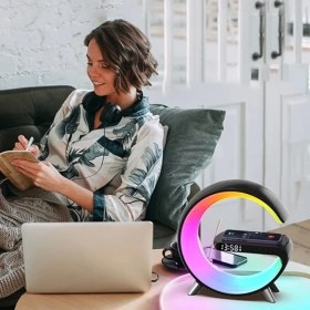 Resim Ally 15W Kablosuz Şarj Standlı Bluetooth Hoparlör Rgb Gece LAMBASI-(5775) 