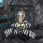 Resim Nessiworld Hareketli Sesli Sensörlü Mahkum Görünümlü Kuru Kafa İskelet Dekorasyon 22x27 cm 