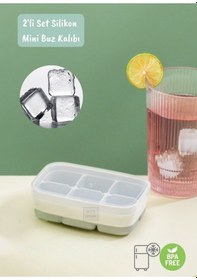 Resim Mini Buz Kalıbı Silikon Buzluk 6 Bölmeli Kare Desenli Buz Küpü Yeşil Bpa Free Yeşil 