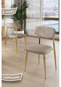 Resim Canisa Laos Serisi 2 Adet Cappucino Mutfak Sandalyesi Gold Kaplama Metal Ayak 1.sınıf Babyface Kumaş Cappucino Sandalye Gold Ayak 
