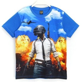 Resim Pubg Mobile 3D Dijital Baskılı Erkek Çocuk Kısa Kollu Yazlık Tişört Mavi 