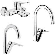 Resim Artema Solid S Kuğu Lavabo Eviye + Mutfak + Banyo Batarya Seti Krom 