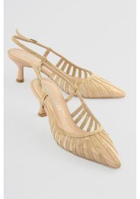 Resim Kadın Stiletto Yılan Desenli File Detaylı Topuklu Ayakkabı Serpa Bej Bej 