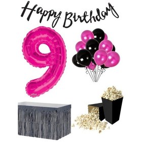 Resim 9 Yaş Pembe Balon Rakam Folyo Banner Mısır Kutusu Masa Eteği Do 