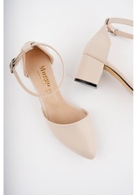 Resim Muggo W0708 Garantili Kadın Klasik Günlük Tarz Şık Ve Rahat Topuklu Ayakkabı Krem 