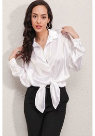 Resim Gabria Saten Oversize Gömlek Beyaz 