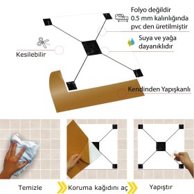 Resim Kendinden Yapışkanlı Siyah Geometrik Desenli Pvc Karo 30X30 cm (56 Adet) 5m2 